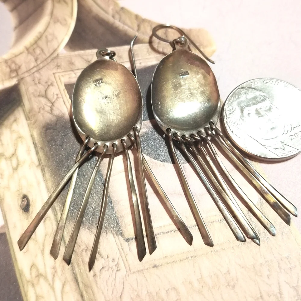 VTG Bohemian Malachite Sterling Silver Dangle Earrings - Picture 4 of 5